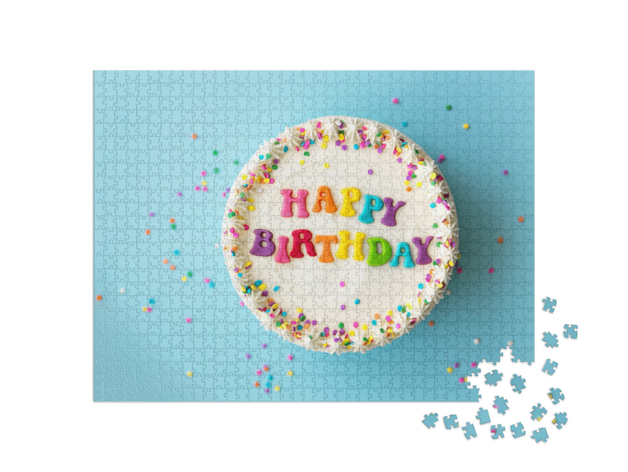 Happy Birthday Cake with Rainbow Lettering... Jigsaw Puzzle with 1000 pieces