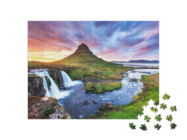 The Picturesque Sunset Over Landscapes & Waterfalls. Kirk... Jigsaw Puzzle with 500 pieces