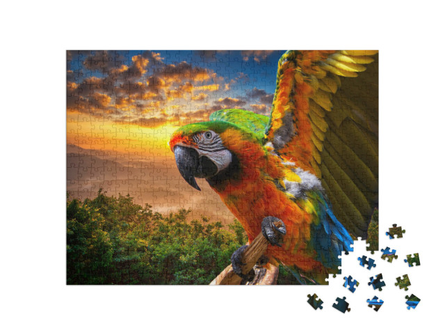 Macaw Sitting on a Branch. Beautiful Colorful Parrot in N... Jigsaw Puzzle with 500 pieces