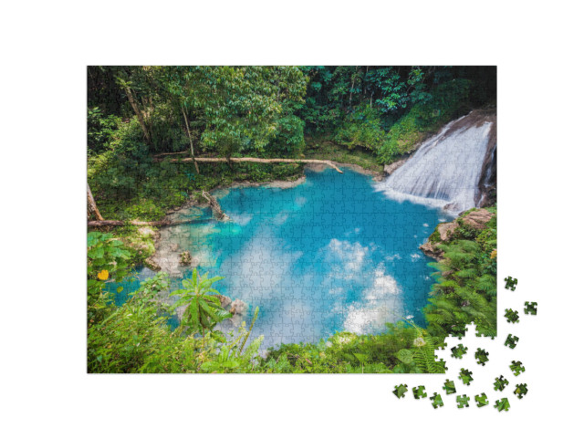 Blue Hole Waterfall from Above in Jamaica... Jigsaw Puzzle with 1000 pieces