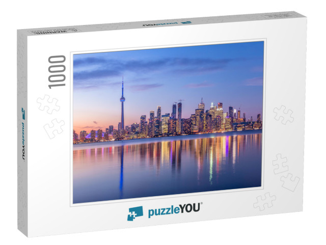 Toronto Skyline with Purple Light - Toronto, Ontario, Can... Jigsaw Puzzle with 1000 pieces