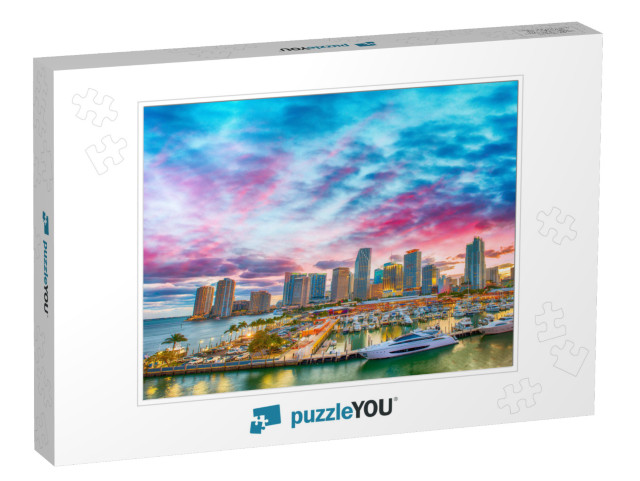 Magnificent Dusk Colors of Miami Skyline, Florida. Panora... Jigsaw Puzzle