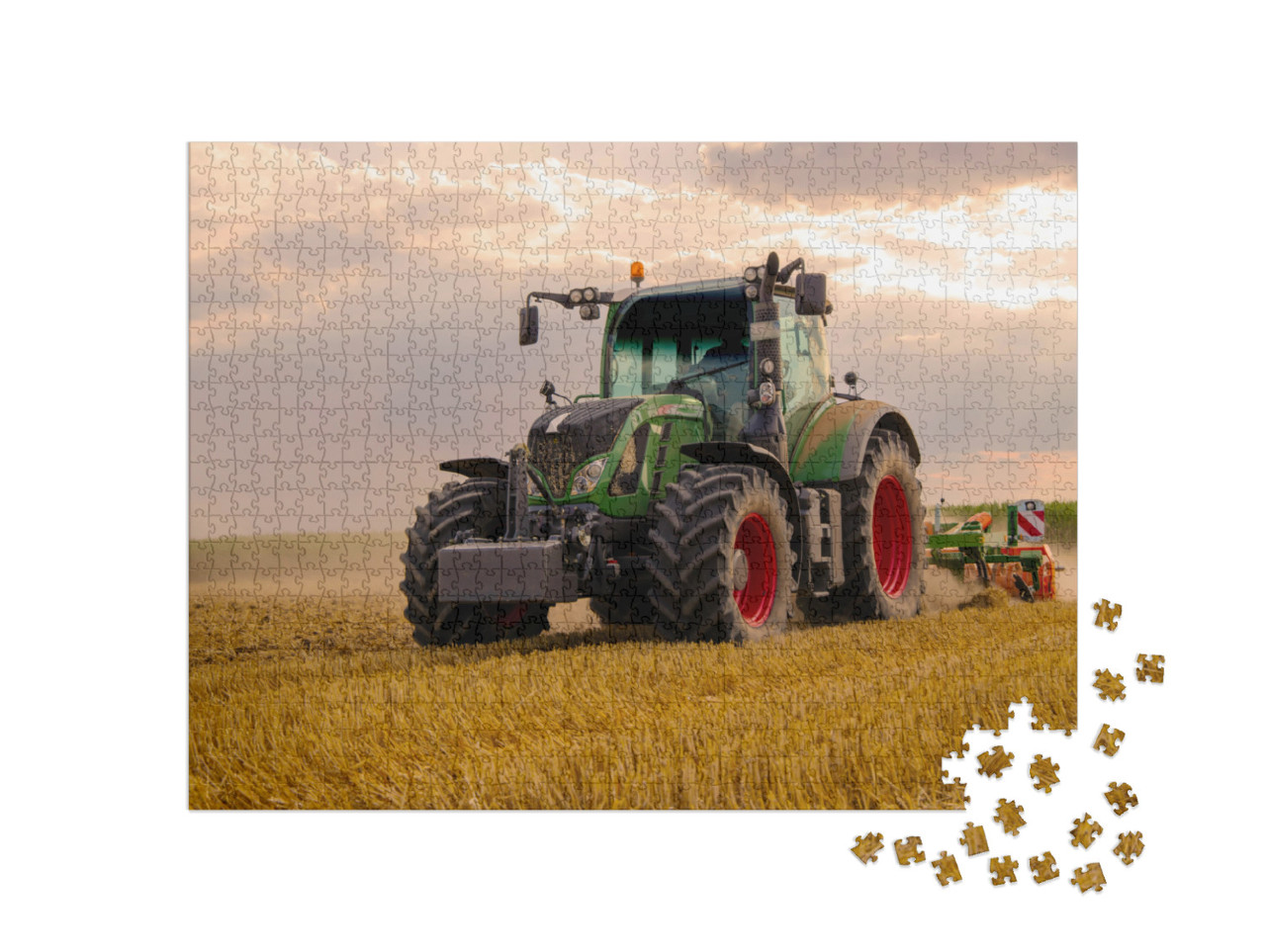 Green Tractor Plowing Cereal Field with Sky with Clouds... Jigsaw Puzzle with 1000 pieces