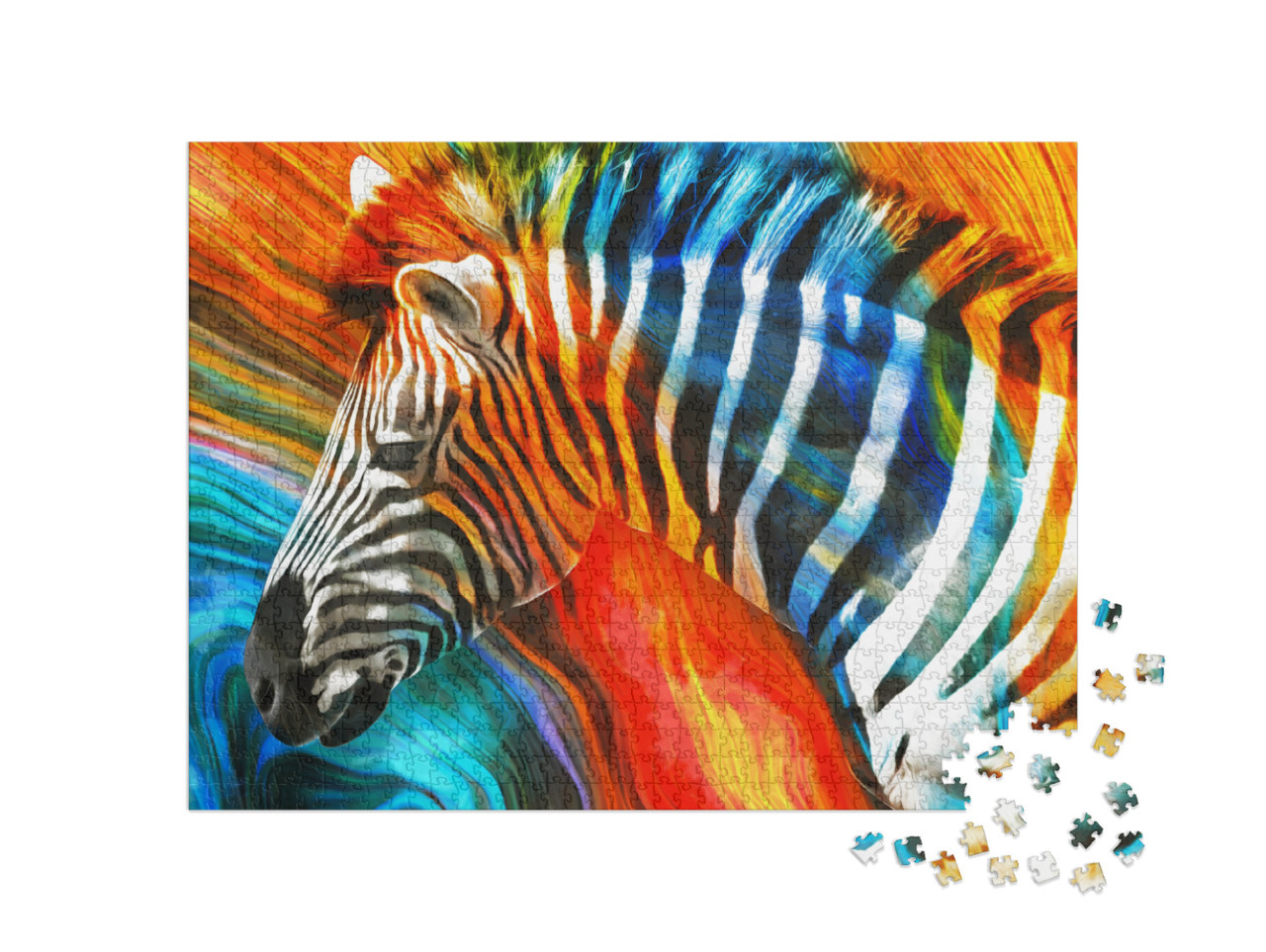 Modern Colorful Zebra Oil Painting. Abstract Painting for... Jigsaw Puzzle with 1000 pieces