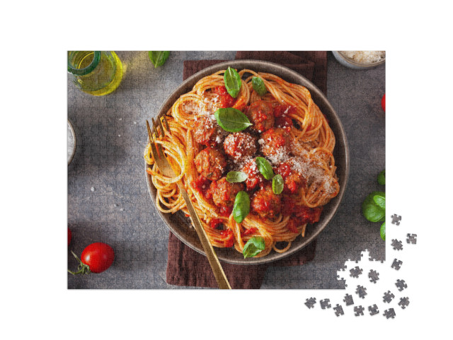 Spaghetti with Meatballs & Tomato Sauce, Italian Pasta... Jigsaw Puzzle with 1000 pieces