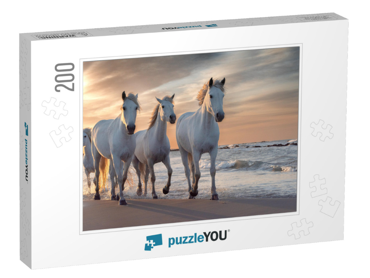 Herd of White Horses Running Through the Water. Image Tak... Jigsaw Puzzle with 200 pieces