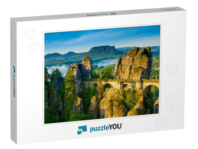 Bridge Named Bastei in Saxon Switzerland, At Sunrise & th... Jigsaw Puzzle