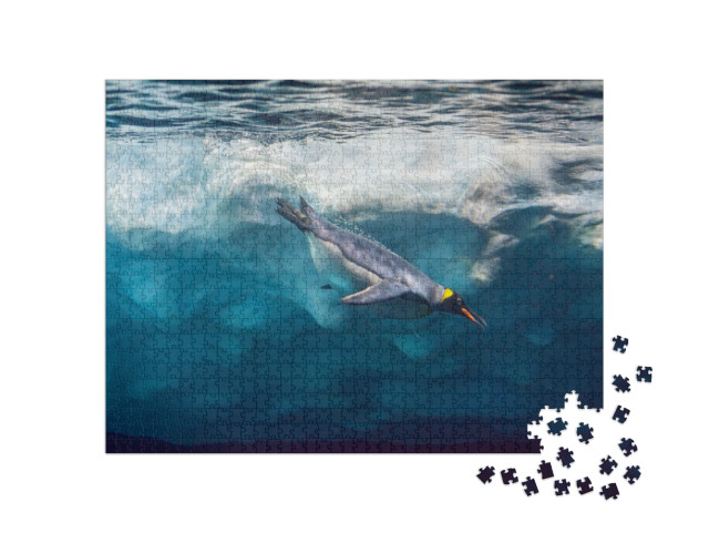 Penguin Diving Under Ice, Underwater Photography... Jigsaw Puzzle with 1000 pieces