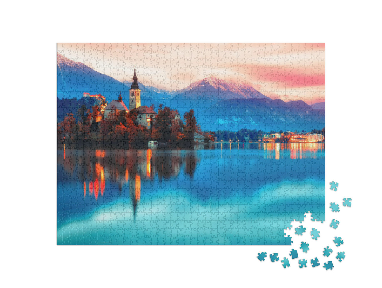 Night Scene of Bled Lake in Slovenia, Famous & Popular Tr... Jigsaw Puzzle with 1000 pieces