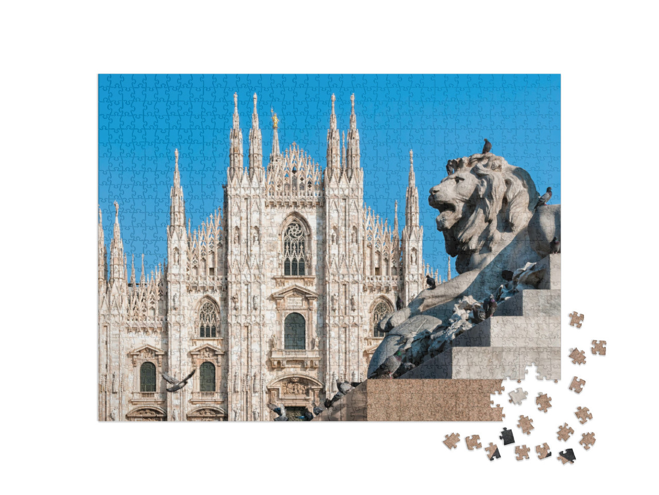 Milan Cathedral with Monument of Lion, Italy... Jigsaw Puzzle with 1000 pieces