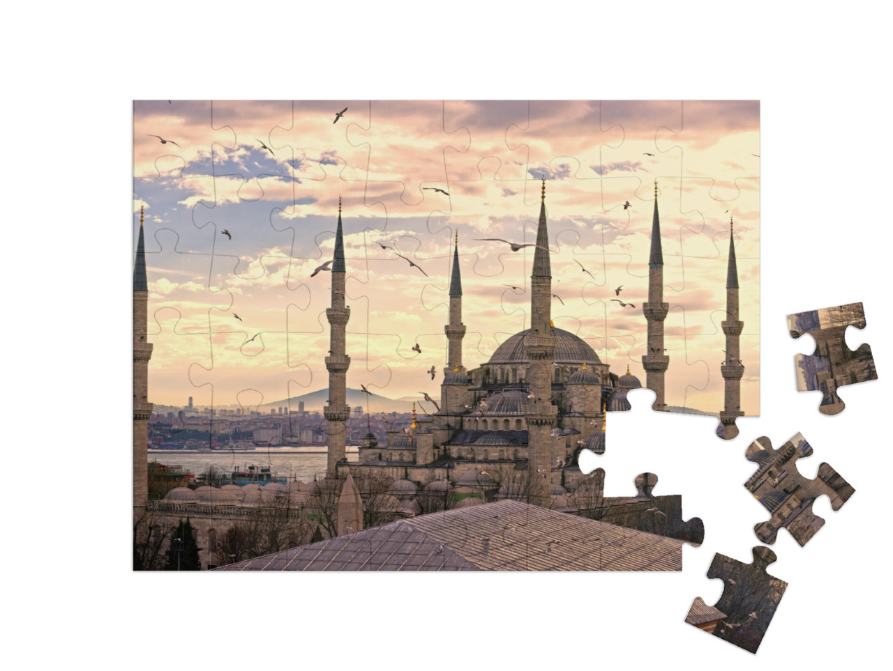 Sunset Over the Blue Mosque, Sultanahmet Camii, Istanbul... Jigsaw Puzzle with 48 pieces