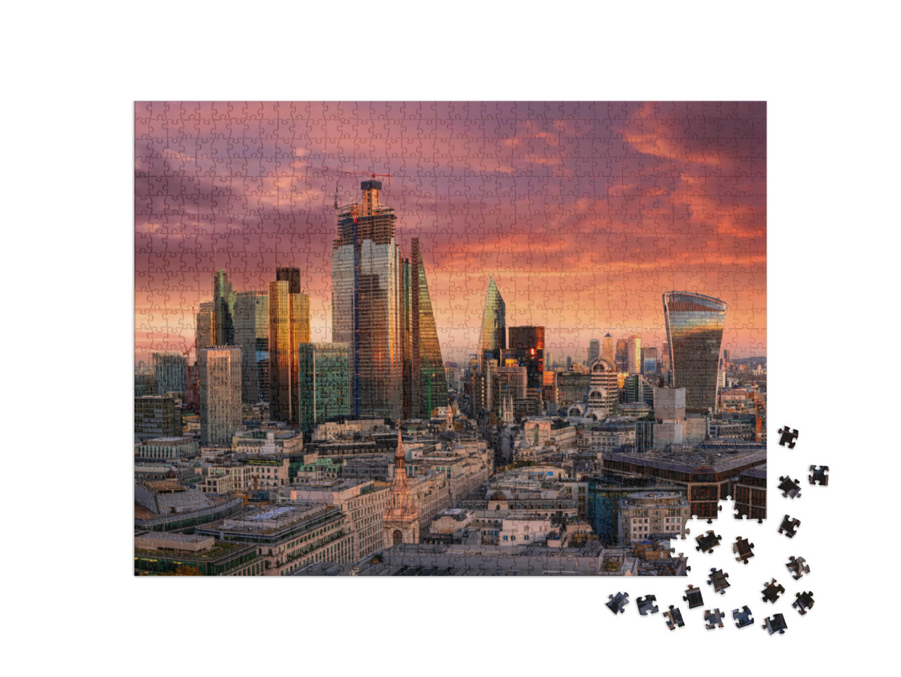 Fiery Sunset Over the Urban Skyline of the Financial Dist... Jigsaw Puzzle with 1000 pieces