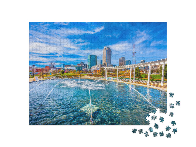 Charlotte North Carolina Nc Skyline from First Ward Park... Jigsaw Puzzle with 1000 pieces