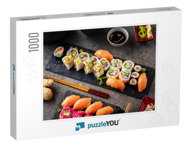 Japanese Sushi Food. Maki Ands Rolls with Tuna, Salmon, S... Jigsaw Puzzle with 1000 pieces