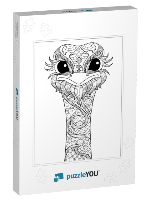 Hand Drawn Zentangle Ostrich for Coloring Page, Logo, T S... Jigsaw Puzzle