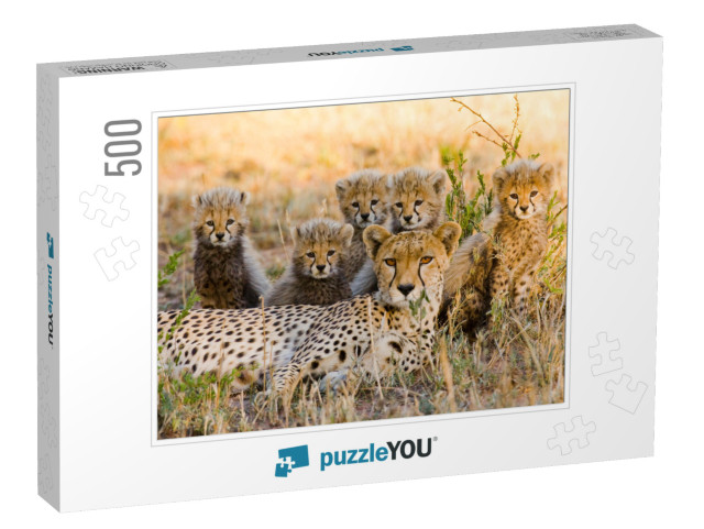 Mother Cheetah & Her Cubs in the Savannah. Kenya. Tanzani... Jigsaw Puzzle with 500 pieces