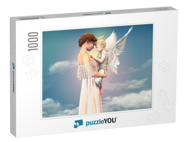 Portrait of a Woman with a Child Angel, Concept of Friend... Jigsaw Puzzle with 1000 pieces