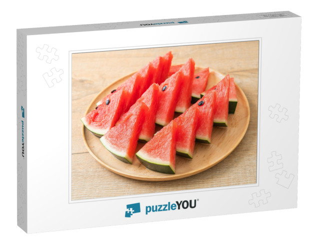 Fresh Watermelon Sliced on Wooden Plate... Jigsaw Puzzle