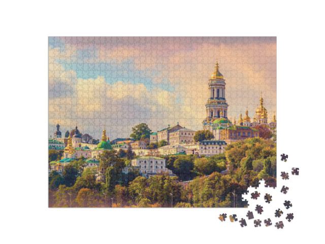 Kiev, Ukraine. Cupolas of Pechersk Lavra Monastery & Rive... Jigsaw Puzzle with 1000 pieces