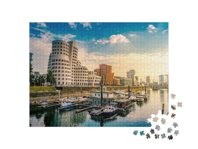 Looking At Media Harbor At Rhine-River in Dusseldorf in G... Jigsaw Puzzle with 1000 pieces