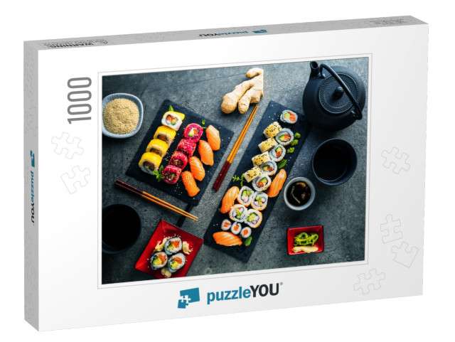 Japanese Sushi Food. Maki Ands Rolls with Tuna, Salmon, S... Jigsaw Puzzle with 1000 pieces