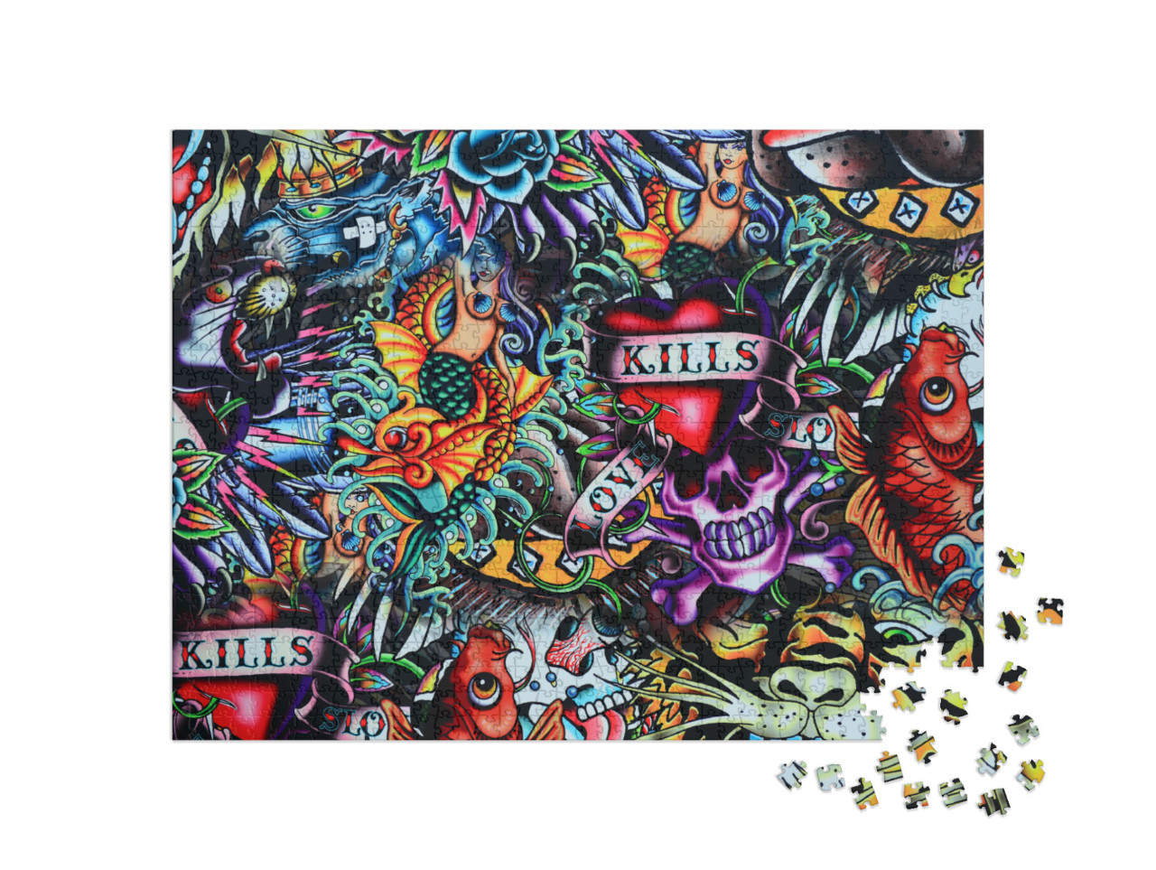 Grunge Wall Tattoo Style Skull Colorful... Jigsaw Puzzle with 1000 pieces