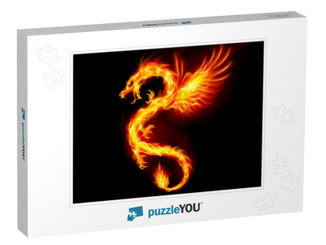 Illustration of Fire Dragon with Wings Symbol of Wisdom &... Jigsaw Puzzle