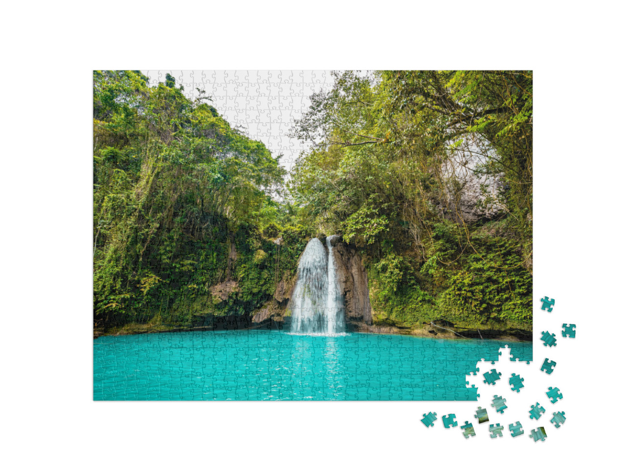 Kawasan Falls on Cebu Island in Philippines, Turquoise Wa... Jigsaw Puzzle with 1000 pieces