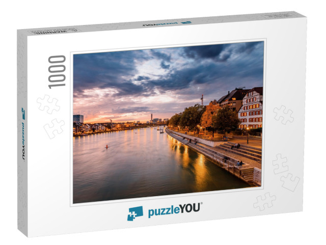 Basel, Switzerland. View Over Rhine River At Basel City D... Jigsaw Puzzle with 1000 pieces