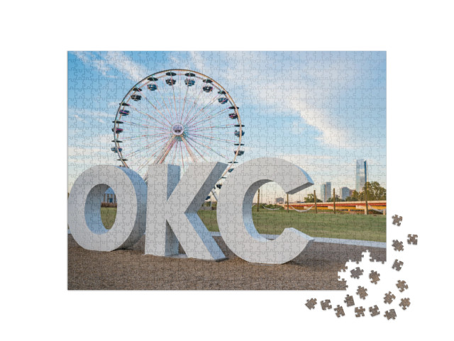 Skyline of Oklahoma City, Ok with Okc Sign & Ferris Wheel... Jigsaw Puzzle with 1000 pieces