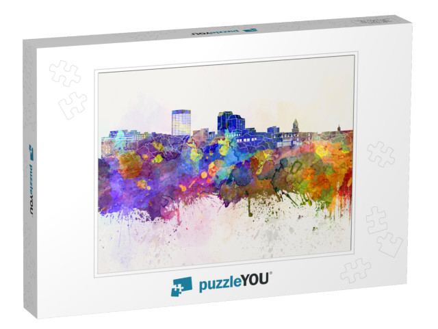 Manchester Skyline in Watercolor Background... Jigsaw Puzzle