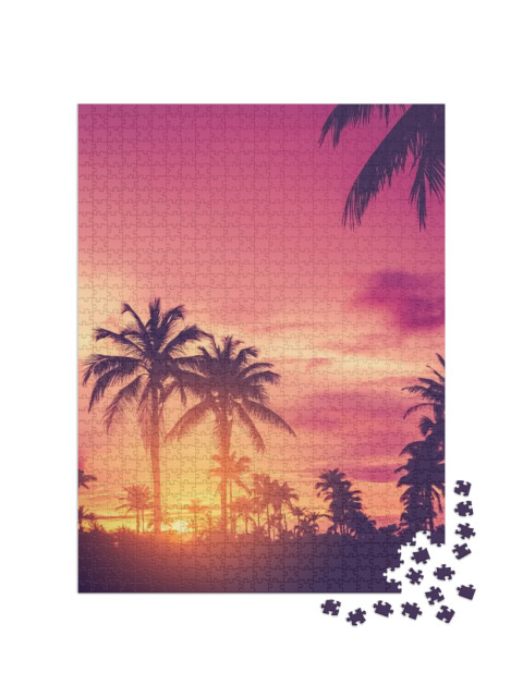 Tropical Palm Tree with Colorful Bokeh Sun Light on Sunse... Jigsaw Puzzle with 1000 pieces