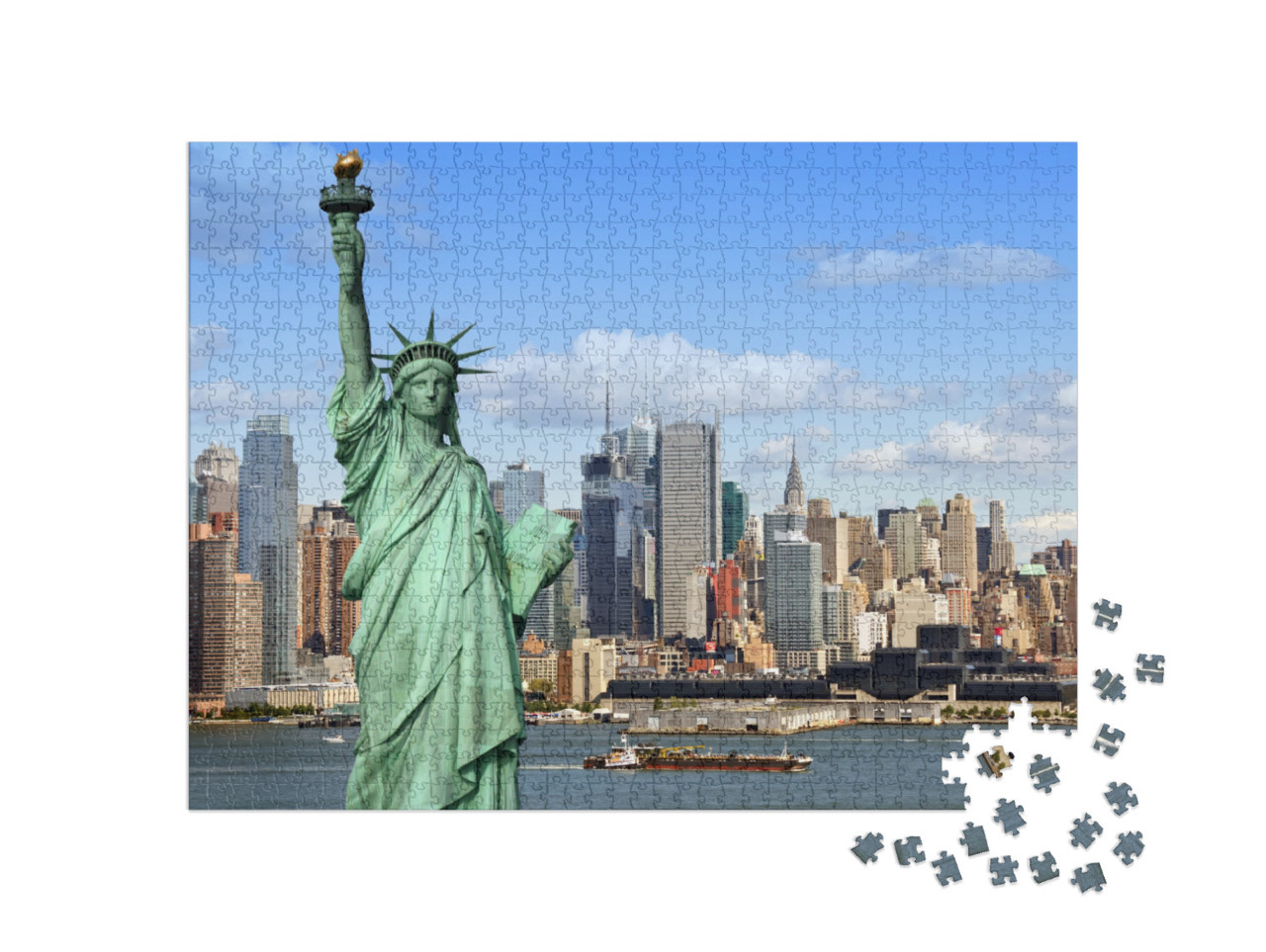 New York City Skyline Cityscape with Statue of Liberty Ov... Jigsaw Puzzle with 1000 pieces