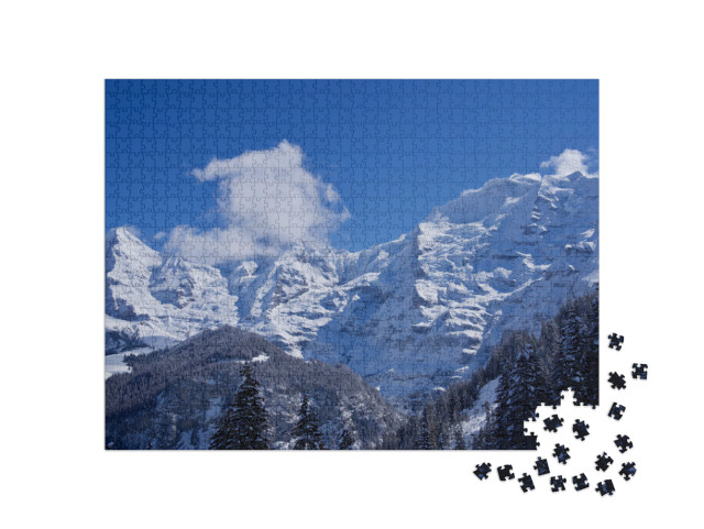 Panorama of Bernese Alps with Mountain Peaks Eiger, Moenc... Jigsaw Puzzle with 1000 pieces