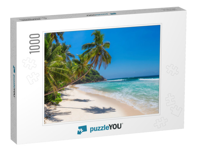 Sunny Beach with Palm Trees & Turquoise Sea in Jamaica Ca... Jigsaw Puzzle with 1000 pieces