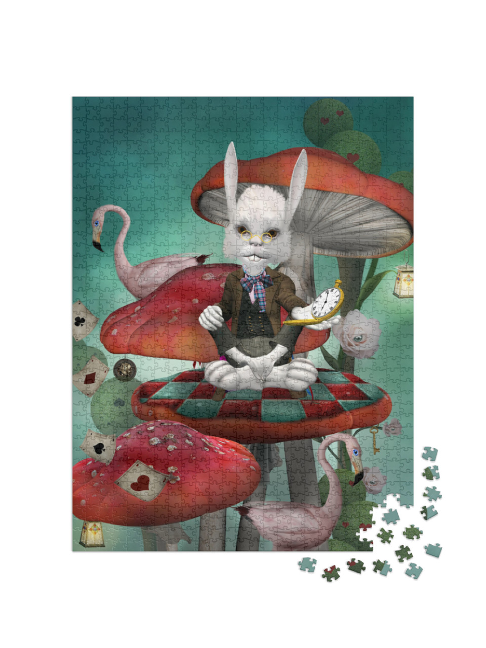 Wonderland Series - Rabbit with Clock Sits on a Mushroom... Jigsaw Puzzle with 1000 pieces