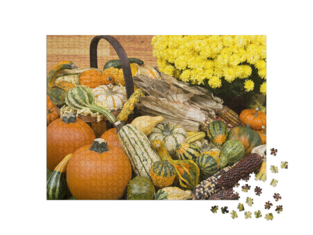 Autumn Pumpkins & Flowers Photo Collage Jigsaw Puzzle with 1000 pieces