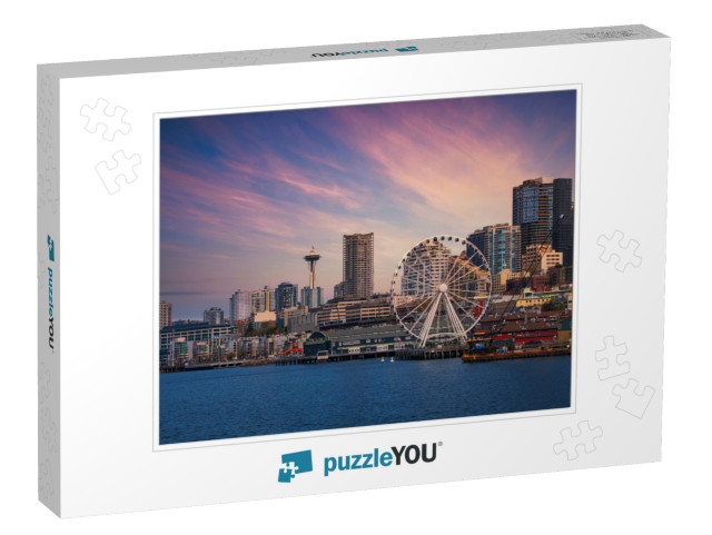 Downtown Seattle Skyline with the Great Wheel & Water Fro... Jigsaw Puzzle