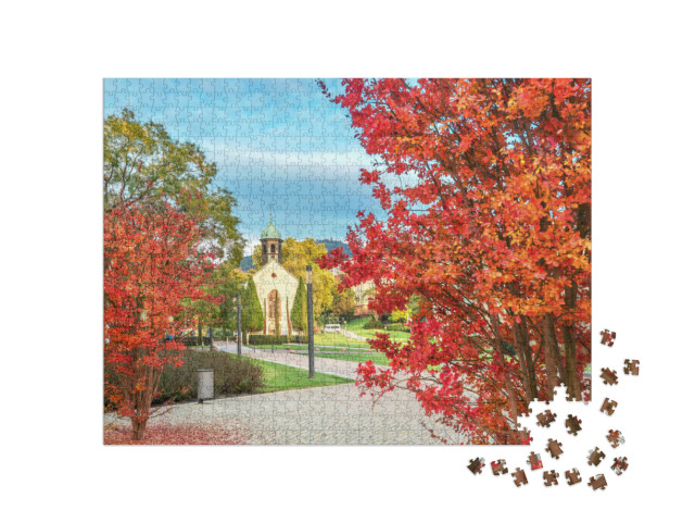 Landscape with Red Trees & Spitalkirche Church. Baden-Bad... Jigsaw Puzzle with 1000 pieces