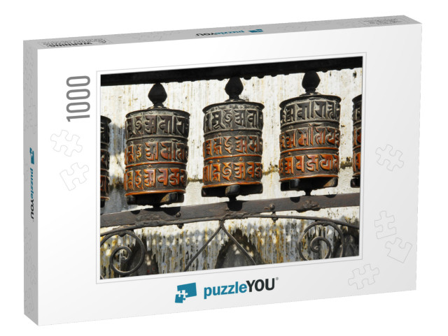 Prayer Wheels At Swayambhunath Temple in Kathmandu, Nepal... Jigsaw Puzzle with 1000 pieces