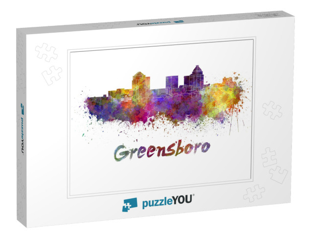 Greensboro Skyline in Watercolor Splatters with Clipping... Jigsaw Puzzle