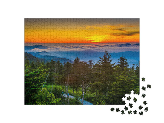 Sunset Over Mountains & Fog from Clingmans Dome Observati... Jigsaw Puzzle with 1000 pieces