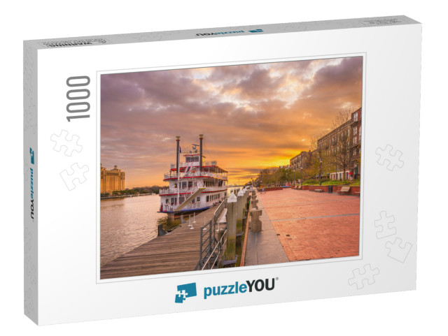 Savannah, Georgia, USA Riverfront Promenade At Sunrise... Jigsaw Puzzle with 1000 pieces