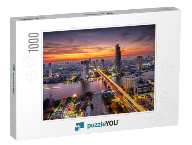 Bangkok City At Sunset Taksin Bridge... Jigsaw Puzzle with 1000 pieces