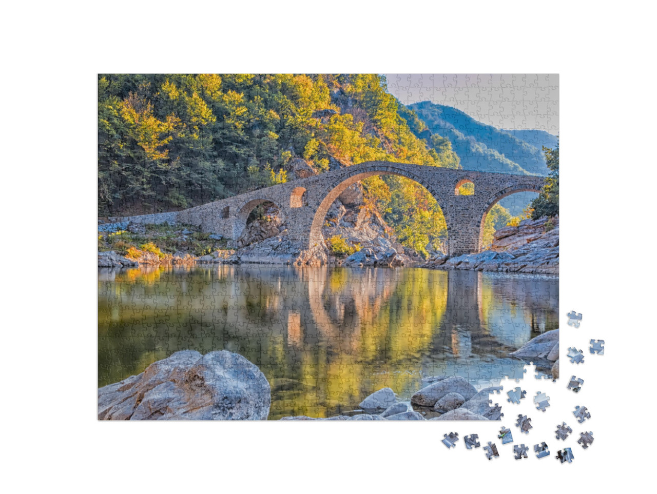 In Autumn Old Stone Bridge Near Ardino, Bulgaria... Jigsaw Puzzle with 1000 pieces