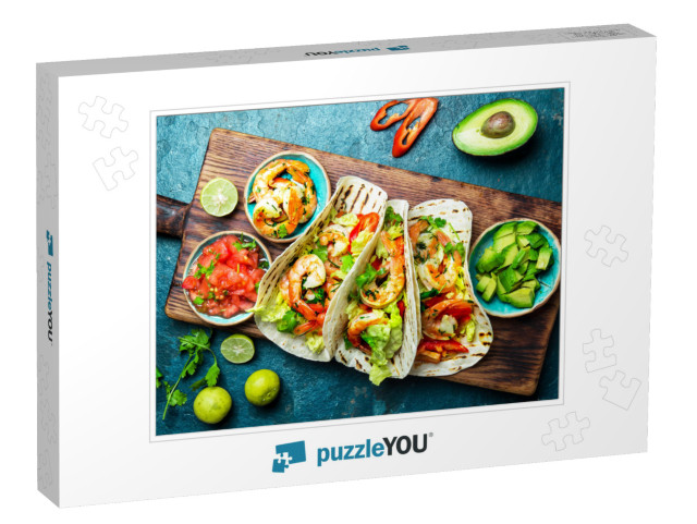 Shrimps Tacos with Salsa, Vegetables & Avocado. Mexican F... Jigsaw Puzzle