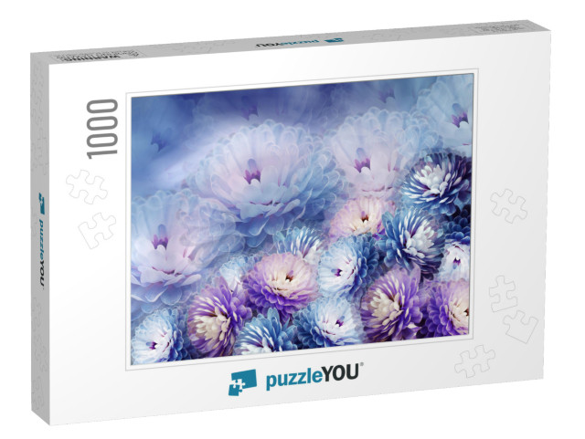 Flowers Chrysanthemum on Blurry Background. Blue-Violet B... Jigsaw Puzzle with 1000 pieces