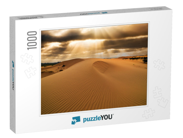 Sunset Over the Sand Dunes in the Desert. Arid Landscape... Jigsaw Puzzle with 1000 pieces