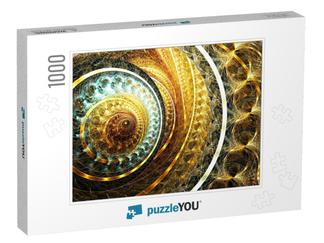 Golden Futuristic Clockwork Illustration. Modern Bright D... Jigsaw Puzzle with 1000 pieces