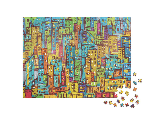 Cityscape Hand Drawn Vector Illustration... Jigsaw Puzzle with 1000 pieces